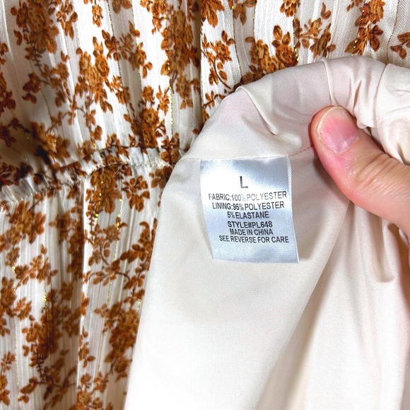 Pink Lily Floral Long Sleeve Midi Dress V Neck Ruffle Cuffs Women's - Picture 10 of 11